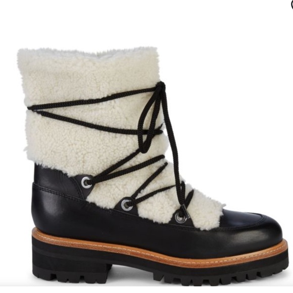 Marc Fisher Isha Women's Black and White Shearling Lace-Up Boots - Picture 1 of 11